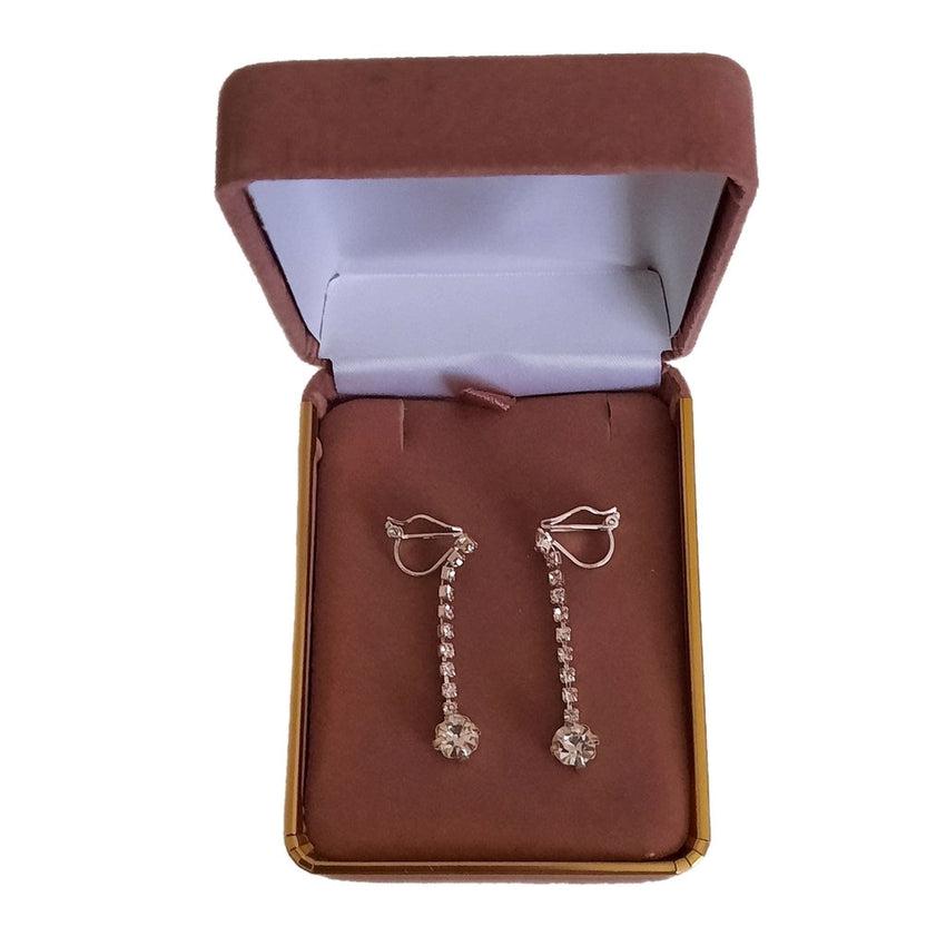 Slim Cubic Zirconia Drop Clip On Earrings