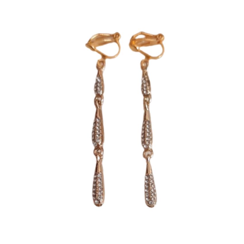 Slim Diamante And Gold Clip On Earrings