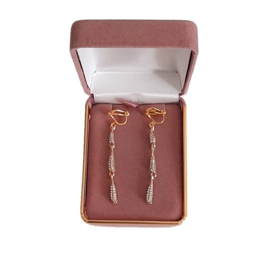 Slim Diamante And Gold Clip On Earrings(2)
