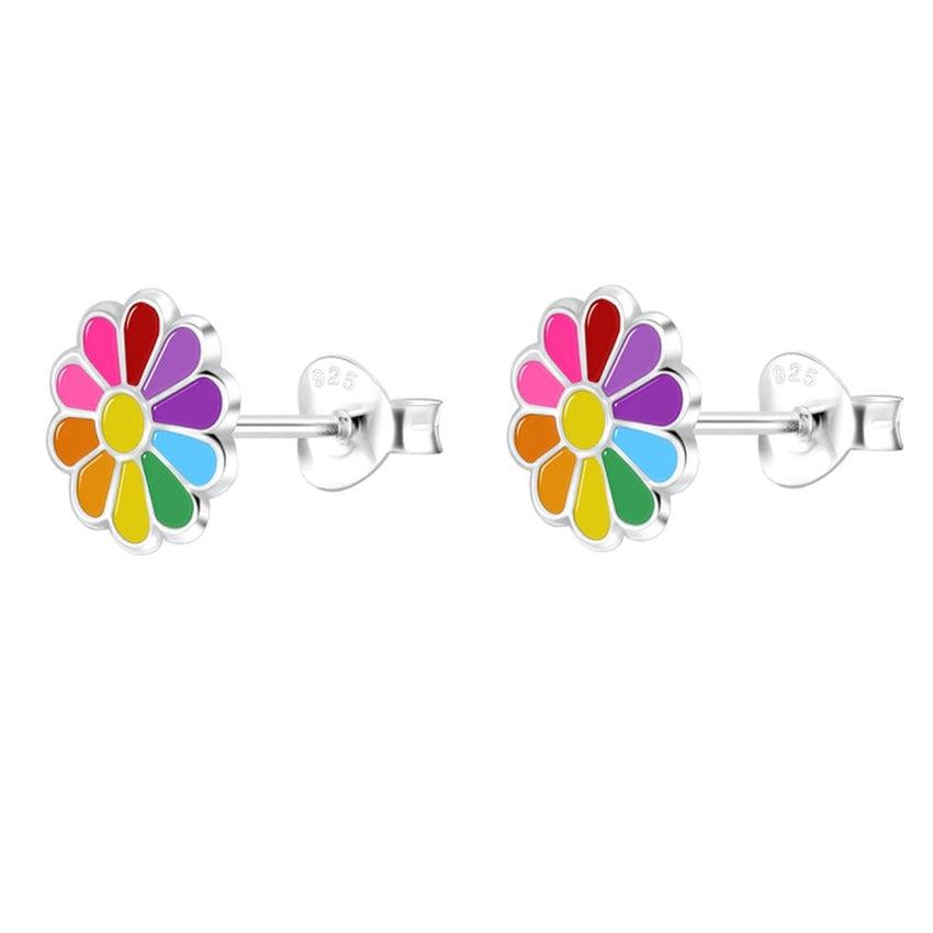 Small Coloured Sterling Silver Flower Earrings