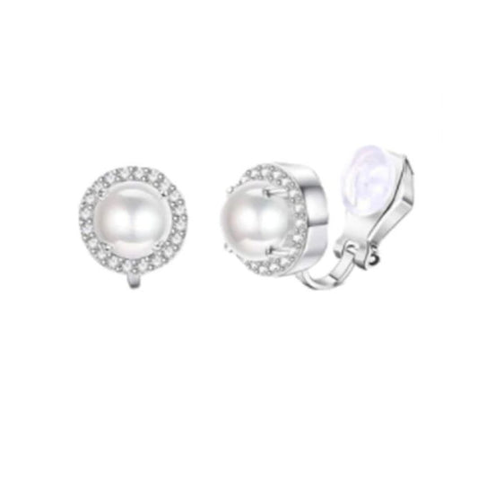Small Diamante And Pearl Clip On Earrings