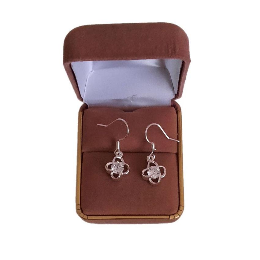 Small Drop Open Silver CZ Flower Earrings