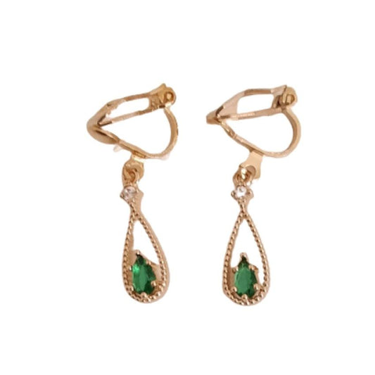 Small Green Crystal Drop Clip On Earrings