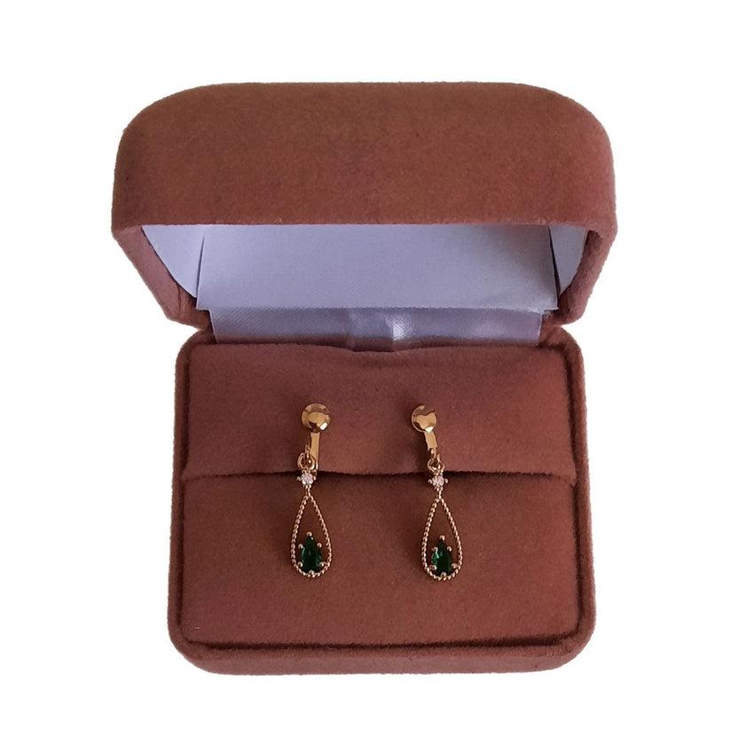 Small Green Crystal Drop Clip On Earrings
