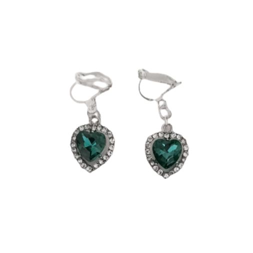 Small Green Heart Clip On Earrings