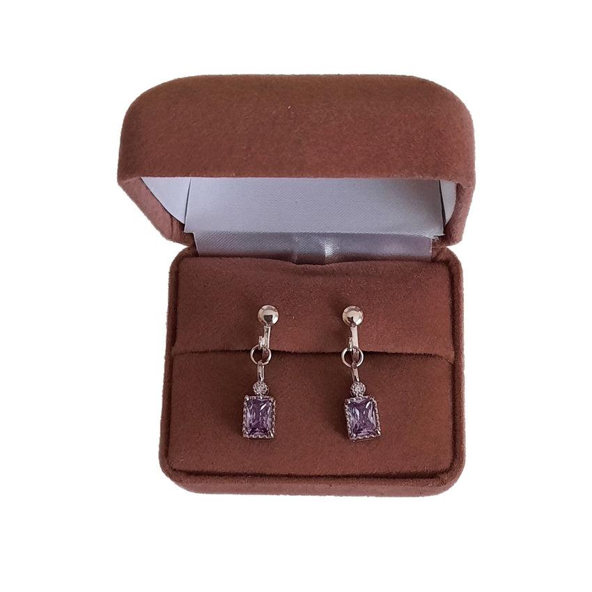 Small Light Purple Clip On Diamante Earrings