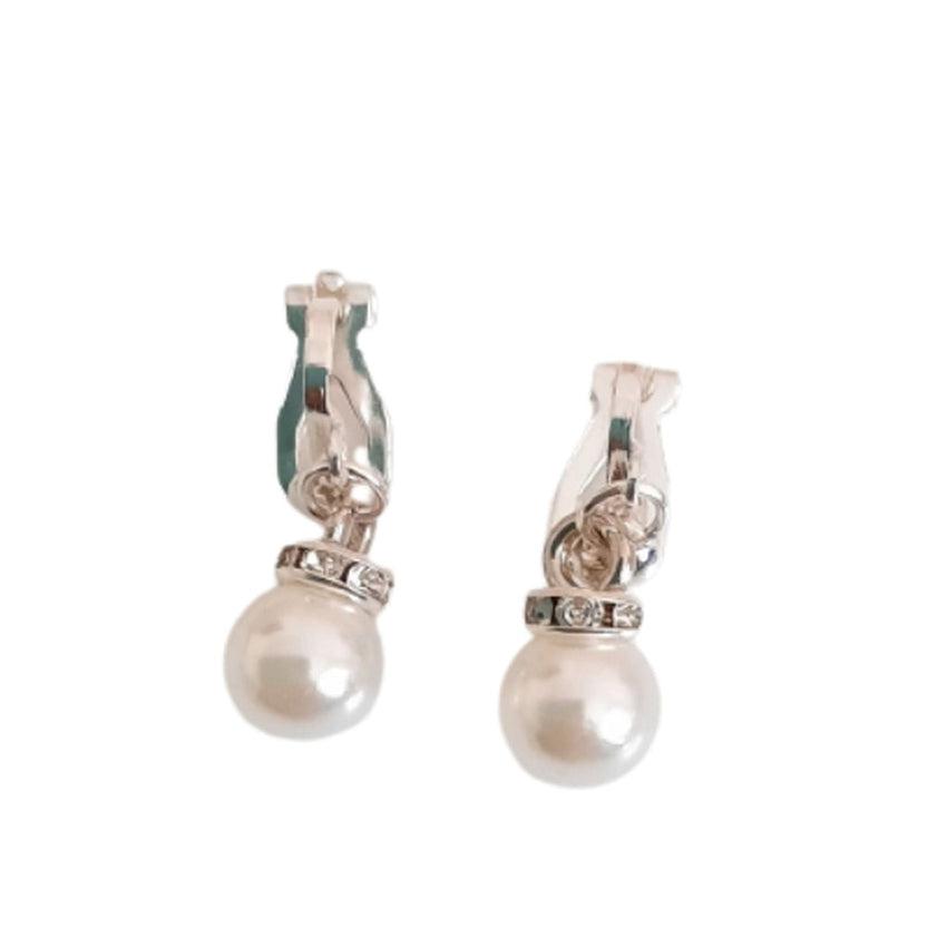 Small Pearl With Diamante Top Clip On Earrings