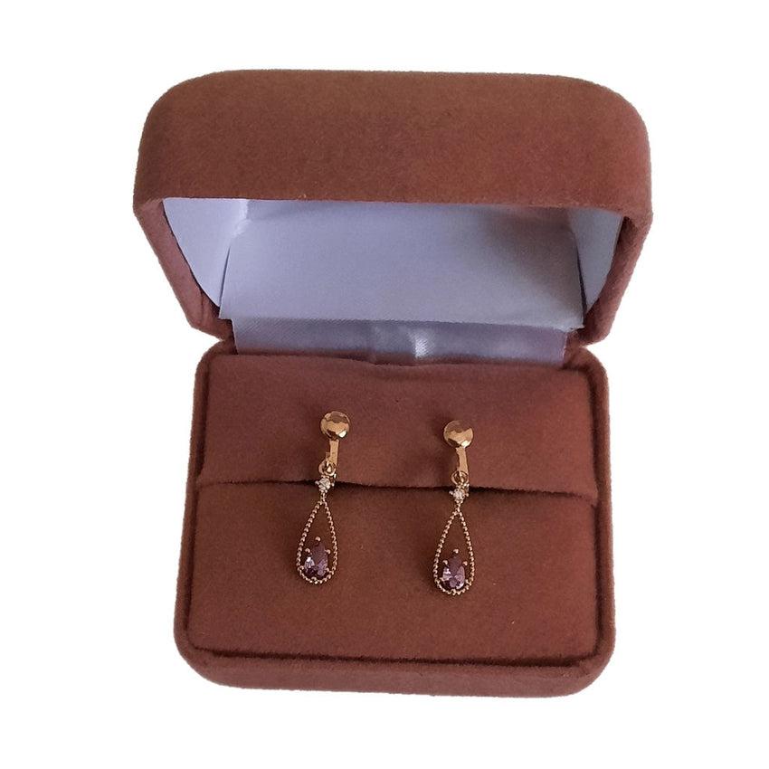 Small Purple Stone Clip On Earrings