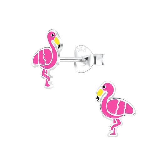 Small Silver Pink Flamingo Earrings