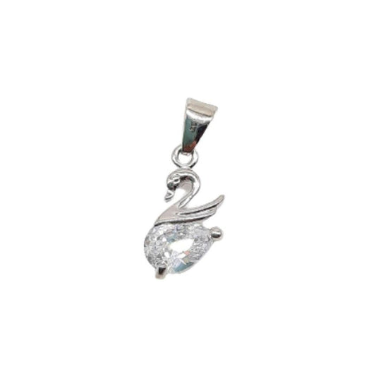 Small Silver White Swan Pendant Set With Solitaire Stones