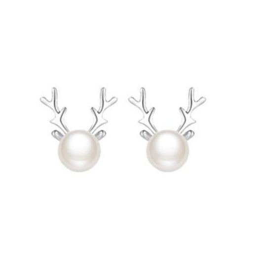 Small Squeeze Close Clip On Pearl Antler Earrings