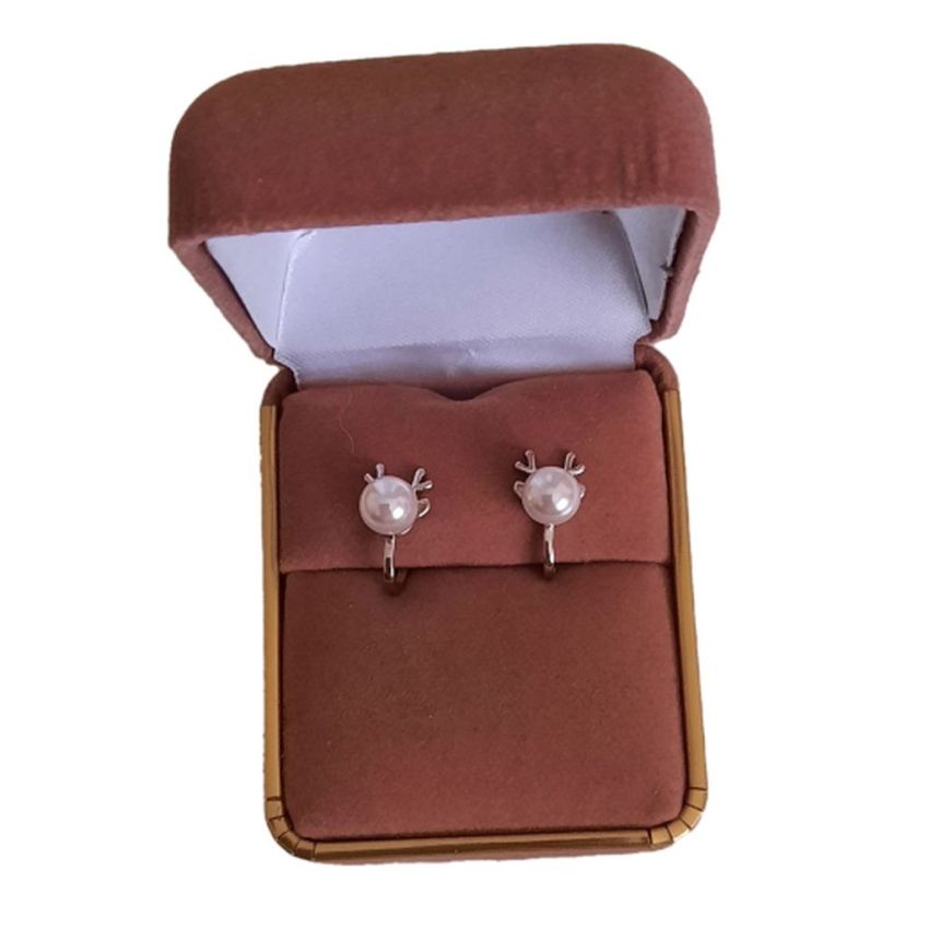Small Squeeze Close Clip On Pearl Antler Earrings