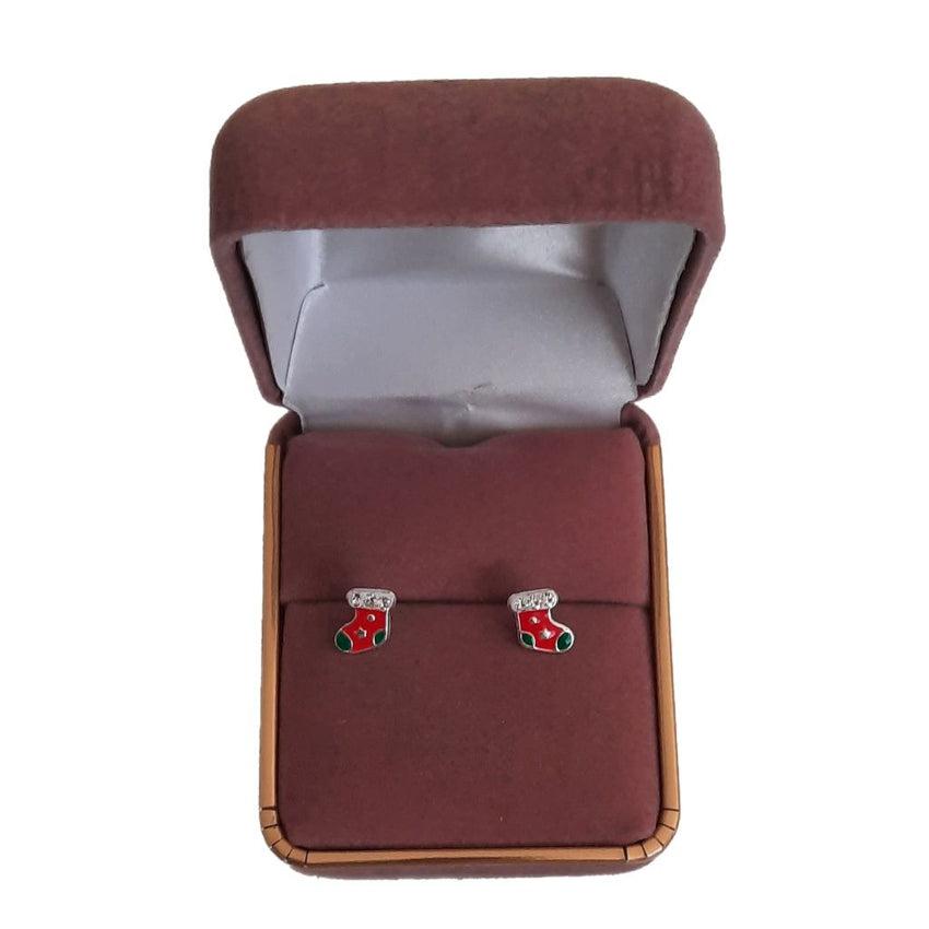 Small Sterling Silver Christmas Stocking Earrings