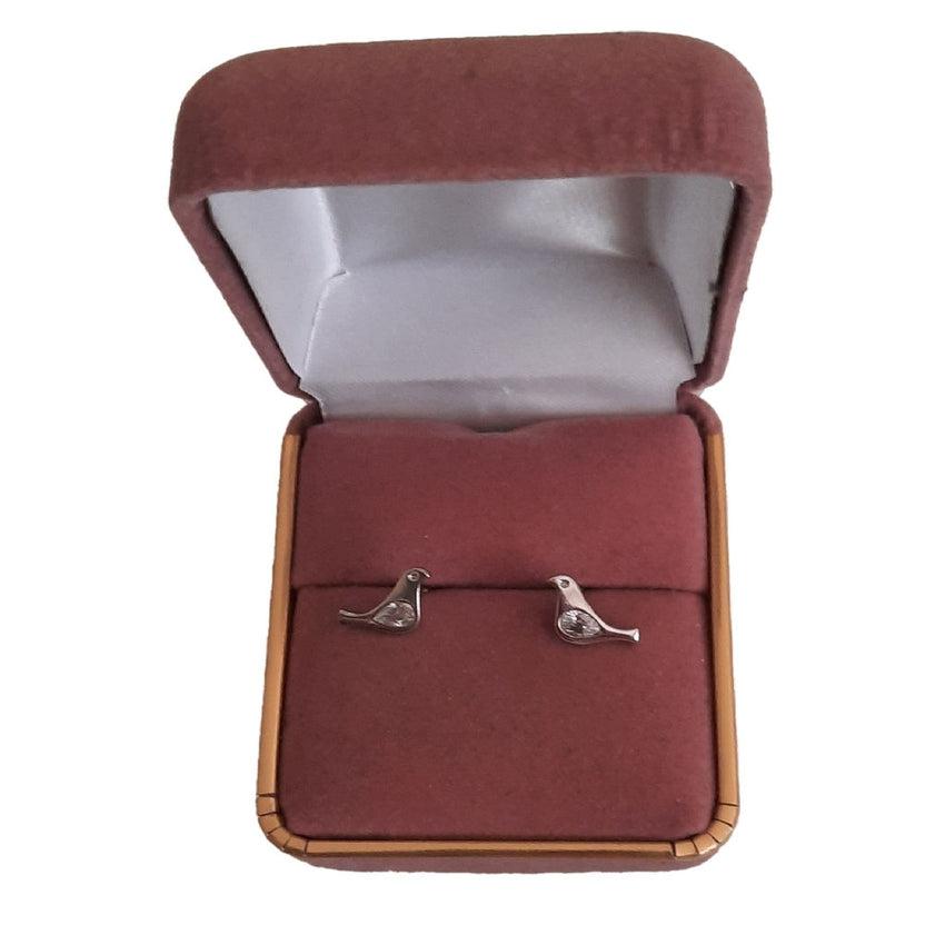 Small Sterling Silver Dove Confirmation Earrings With A Cubic Zirconia Middle