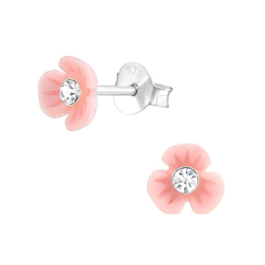Small Sterling Silver Pink Flower Stud Earrings