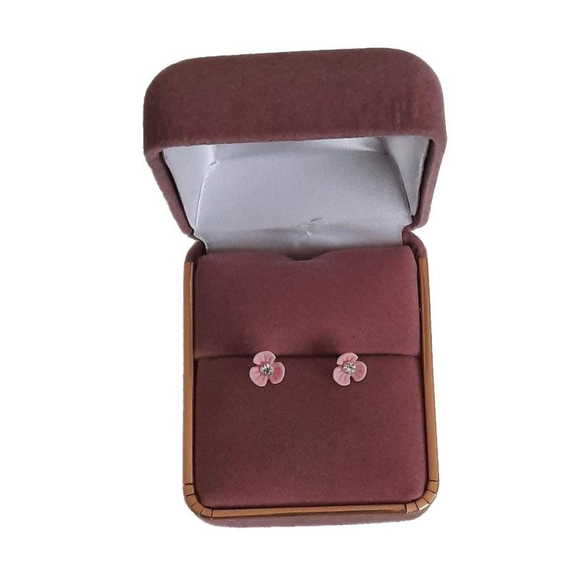 Small Sterling Silver Pink Flower Stud Earrings
