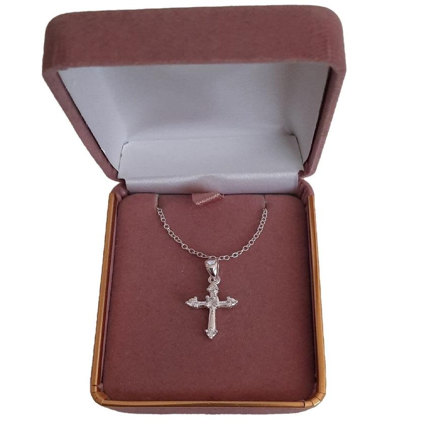 Small Sterling Silver Pretty Girls Cubic Zirconia Cross Pendant