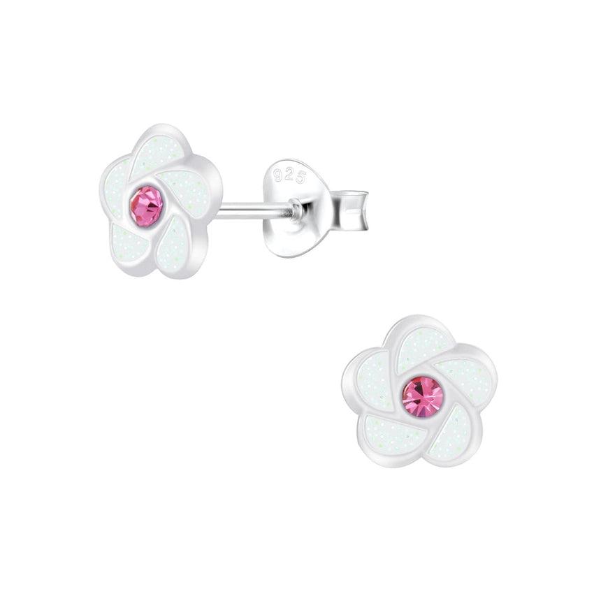 Small Sterling Silver White Flower Stud Earrings