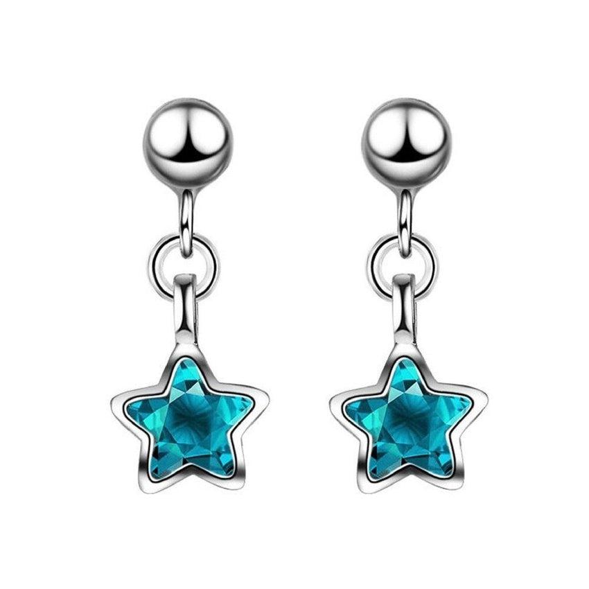 Small Blue Stone Star Drop Earrings