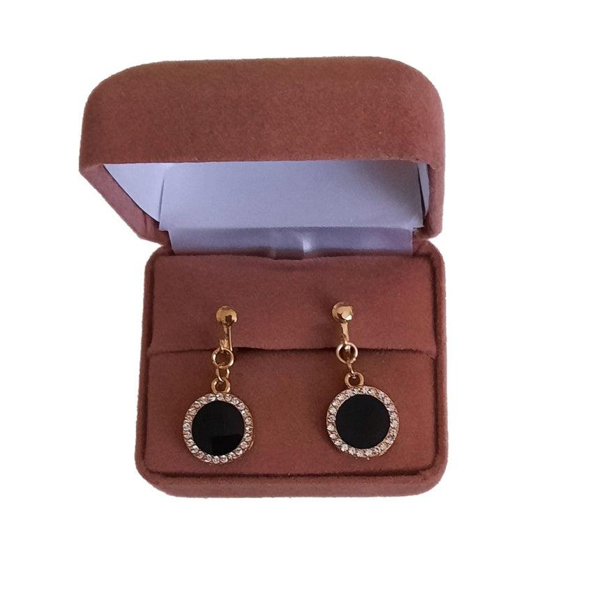Small Circle Black Diamante Clip On Earrings