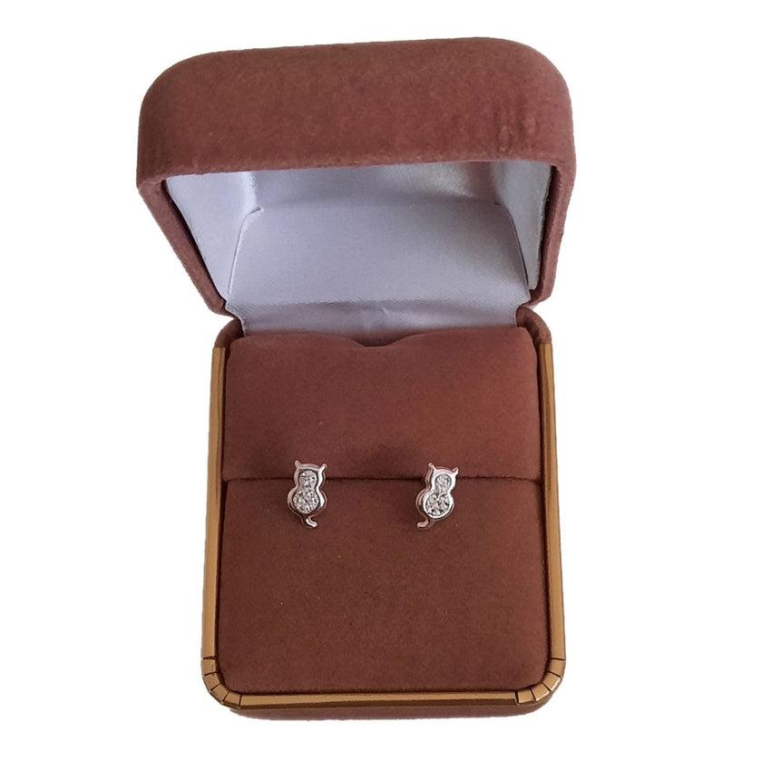 Small Crystal Cat Sterling Silver Earrings