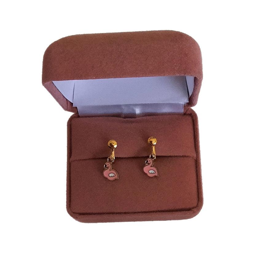 Small Pink Flamingo Kids Clip On Earrings
