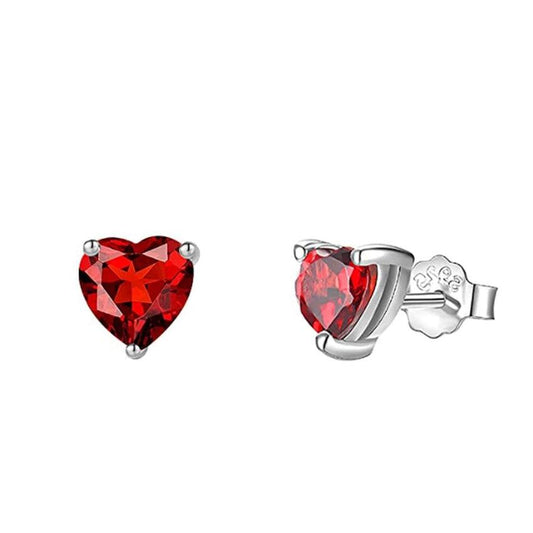 Small Red Heart Silver Stud Earrings