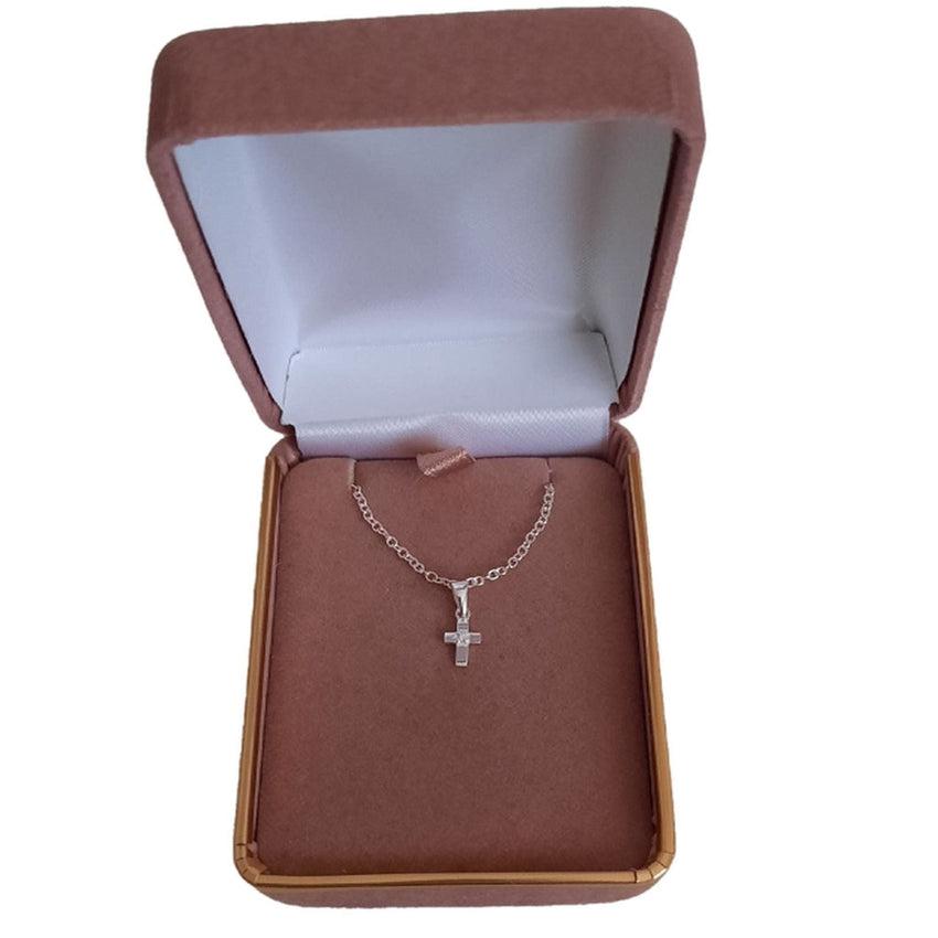 Small Square Communion Cross CZ Pendant