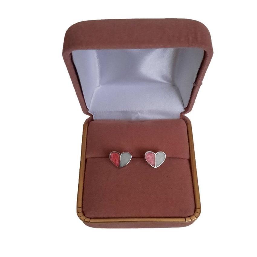 Small Sterling Silver Pretty Pink And White Heart Earrings