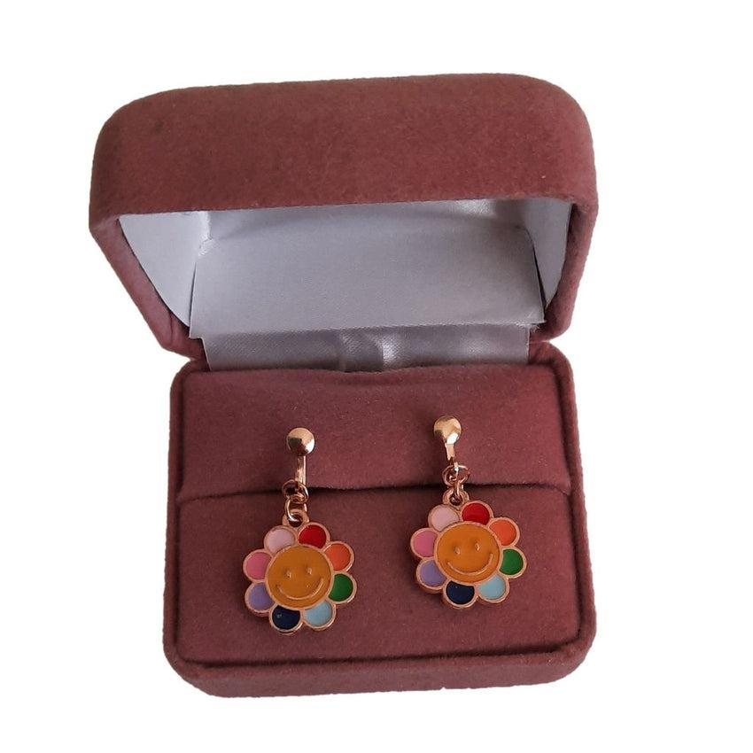 Smiley Flower Clip On Earrings
