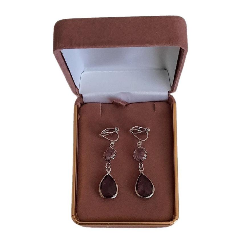 Smokey Blue Dangly Clip On Earrings