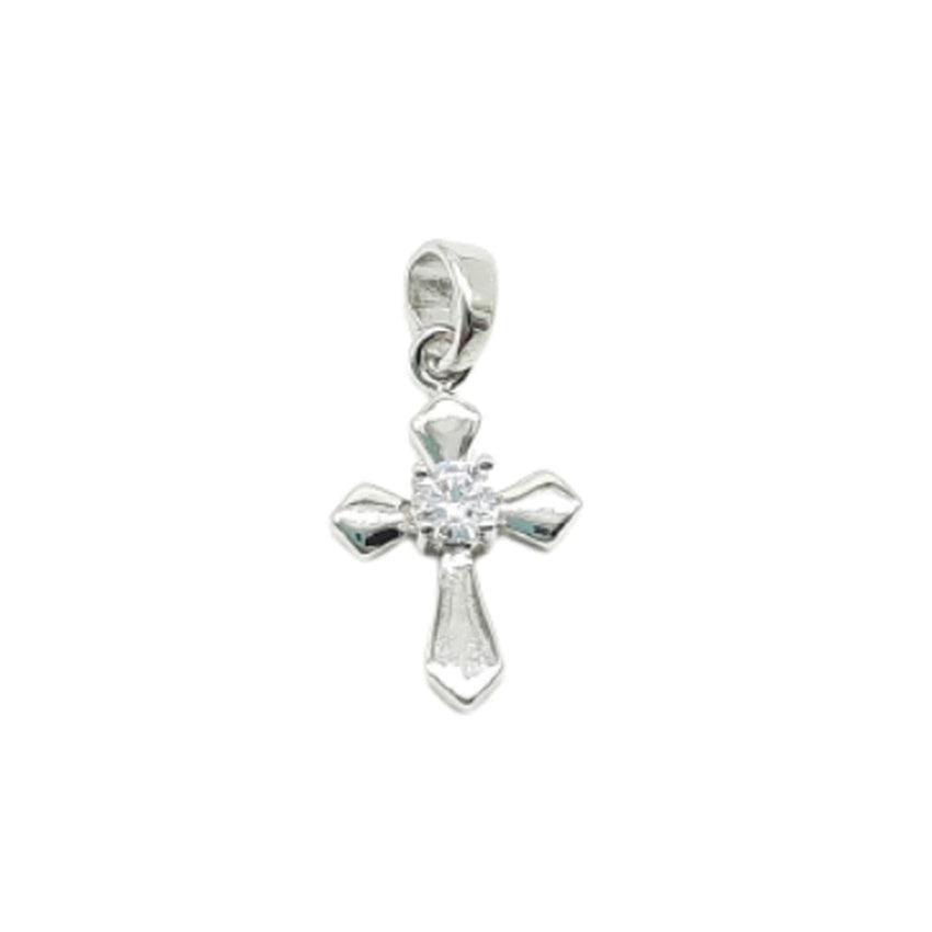 Solitaire Stone Silver Pretty Arms Cross Pendant