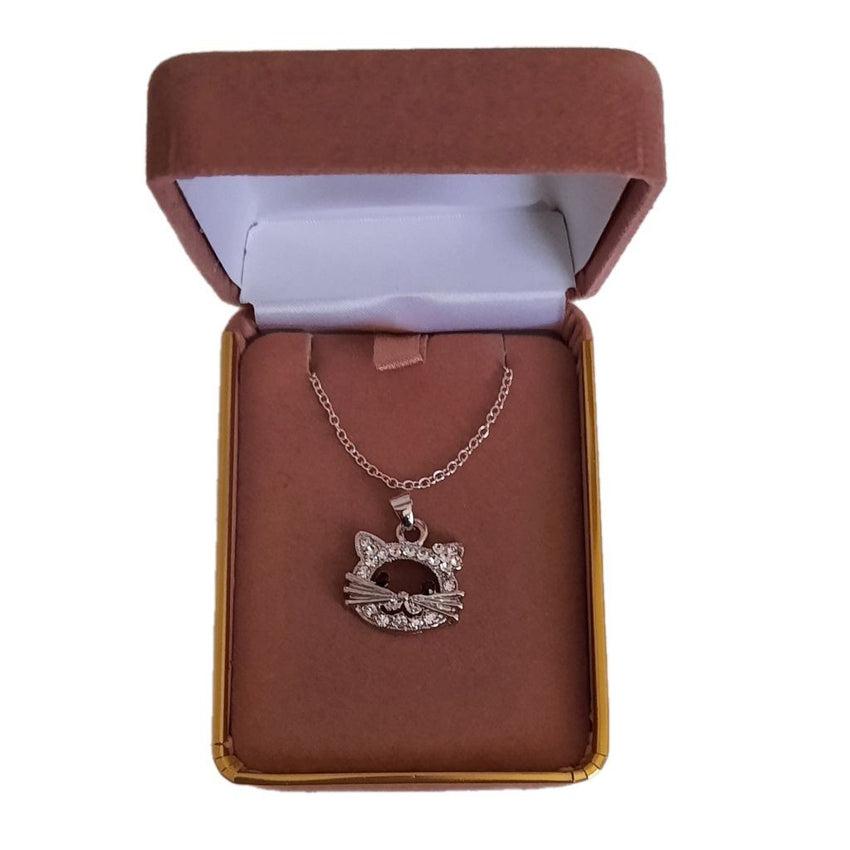 Sparkly Diamante Cat Face Pendant