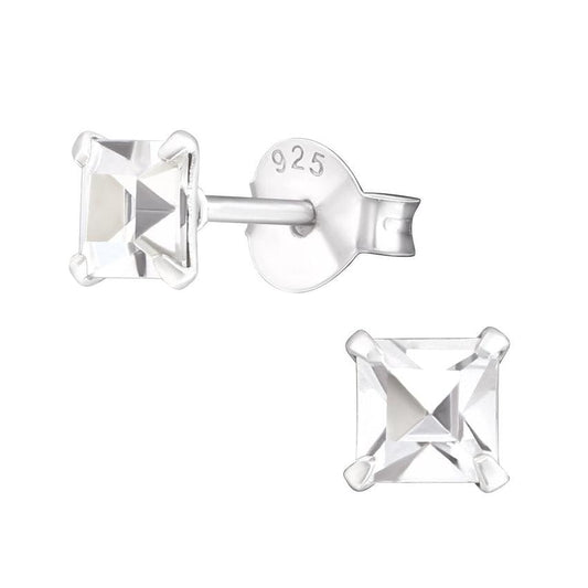 Square 4mm White Stone CZ Kids Earrings