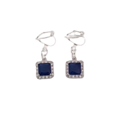 Square Blue Diamante Clip On Earrings