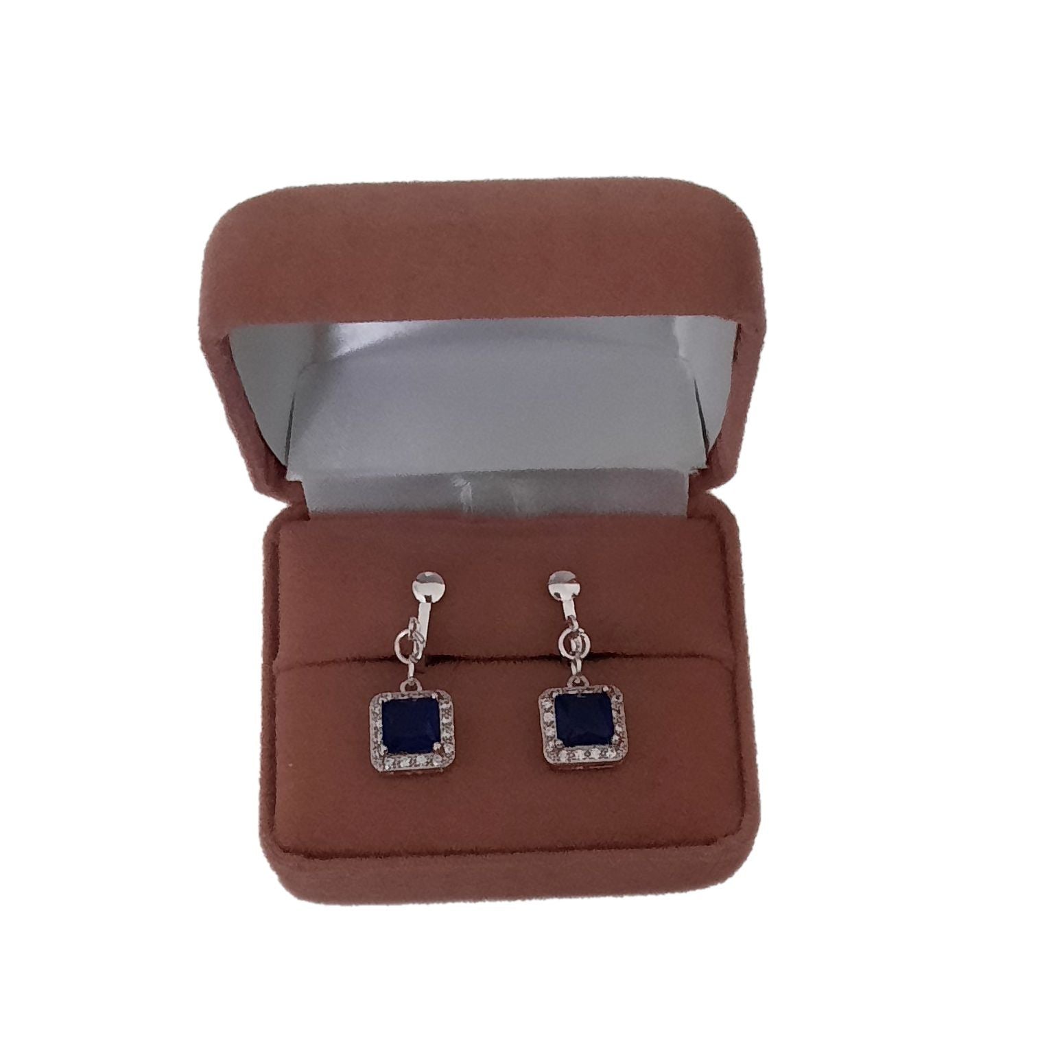Square Blue Diamante Clip On Earrings(2)