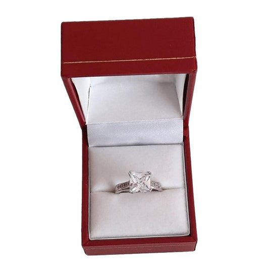 Square Style Ladies Silver Cubic Zirconia Engagement Ring