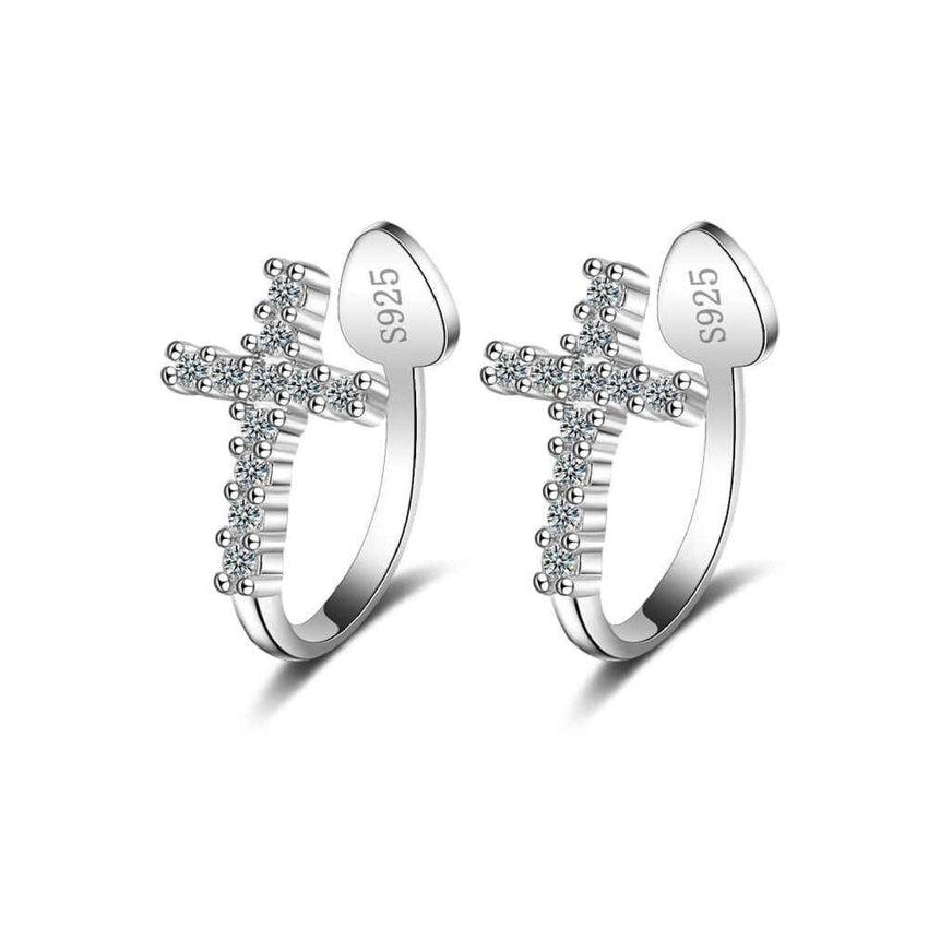 Squeeze Close Cubic Zirconia Cross Earrings