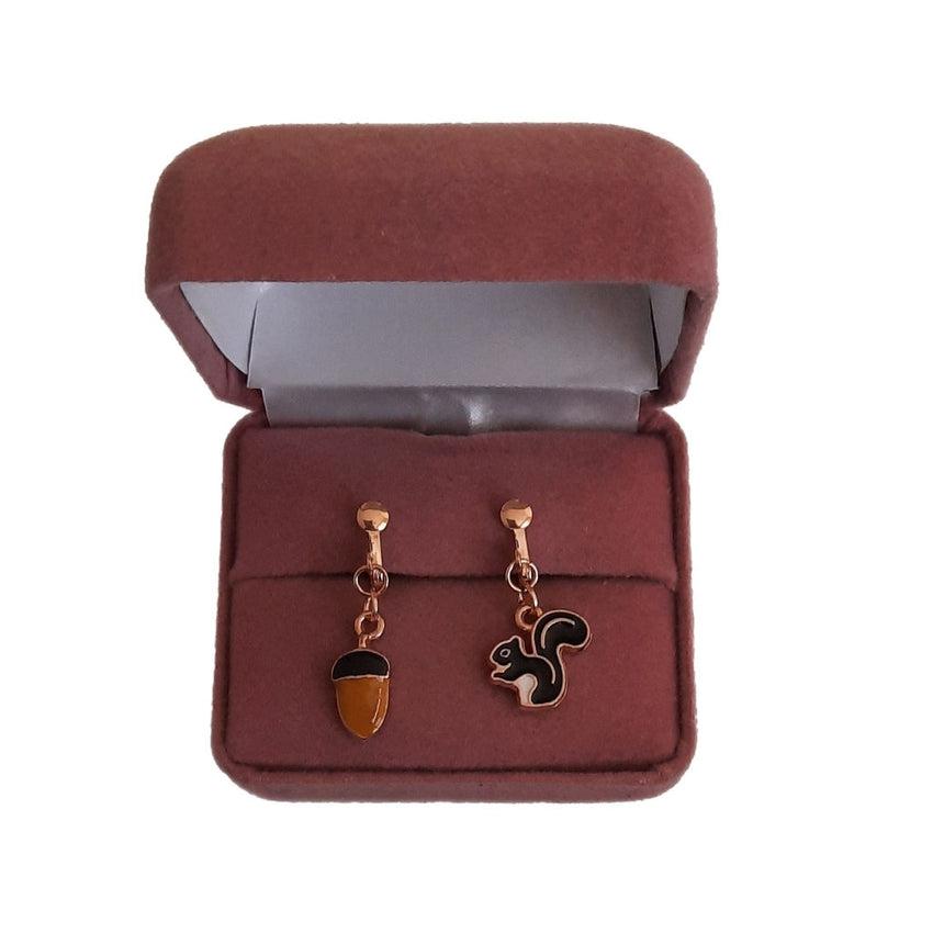 Squirrel And Acorn Clip On Earrings
