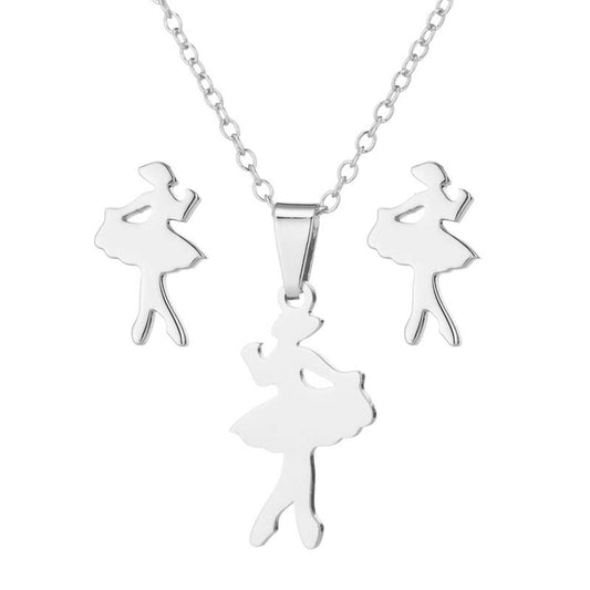 Stainless Steel Dancer Earrings And Necklace Set