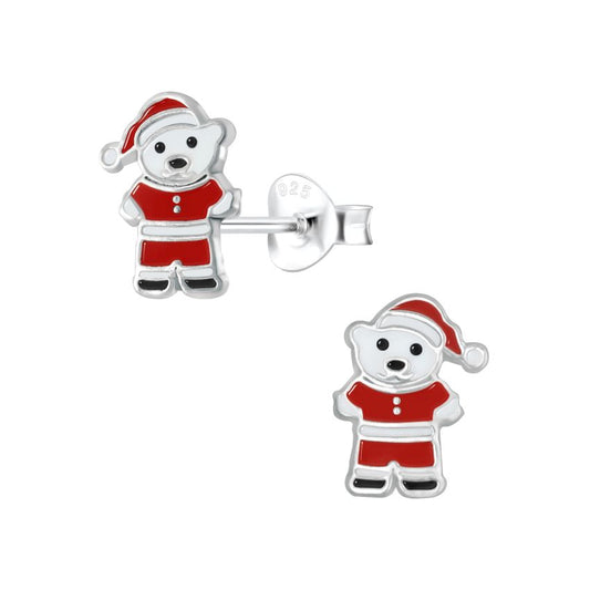 Standing Santa Teddy Sterling Silver Earrings