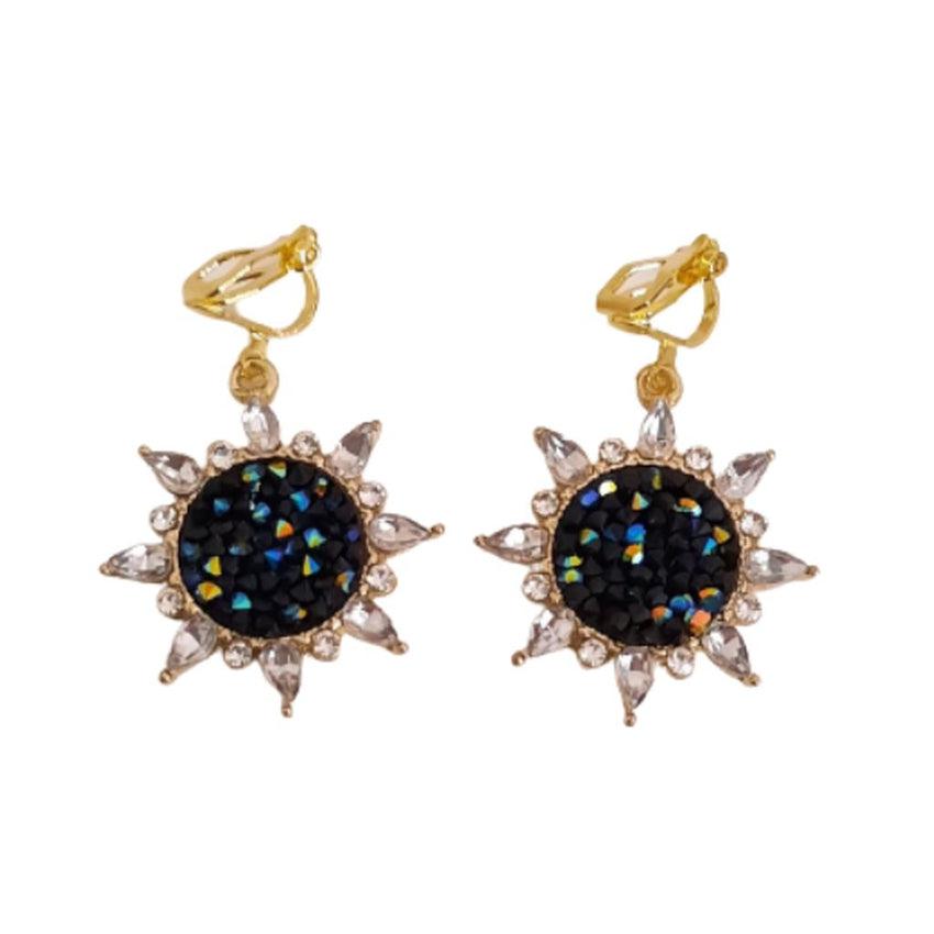 Starburst Black Diamante Clip On Earrings