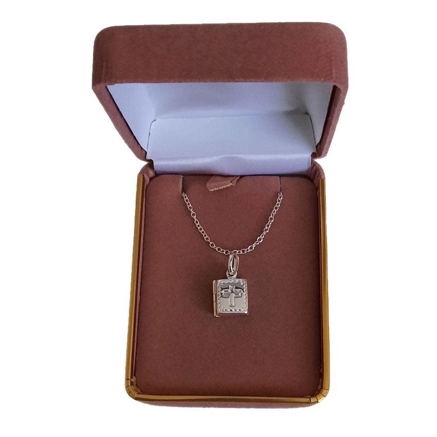 Sterling Silver Book Locket With an Engraved Centre Cross