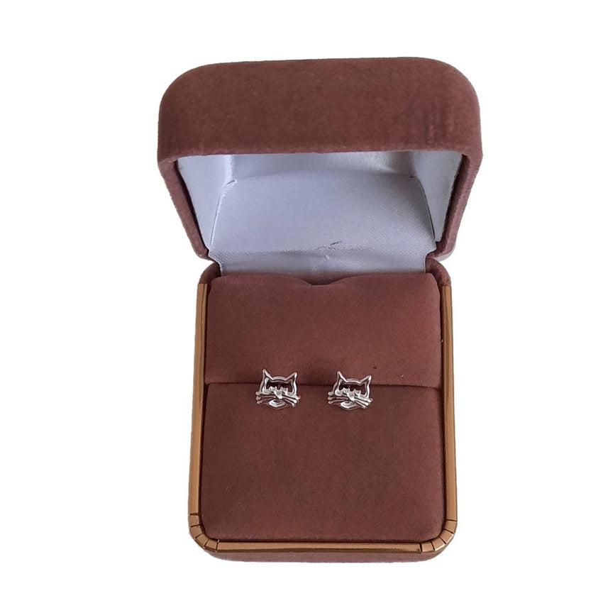 Sterling Silver Cat Face Kids Earrings