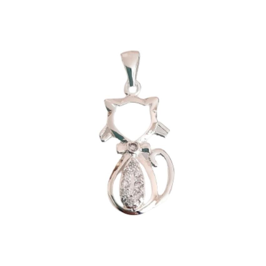 Sterling Silver Cat Pendant With a Cubic Zirconia Set Middle