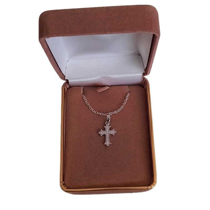 Sterling Silver Child's Cubic Zirconia Bevelled Cross Necklace