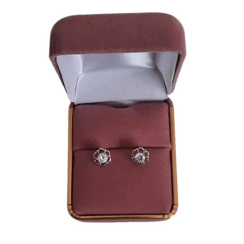 Sterling Silver Flower Earrings With A Cubic Zirconia Centre