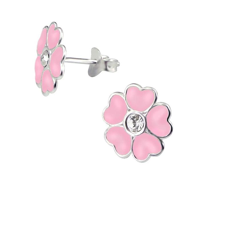 Sterling Silver Large Pink Flower Earrings