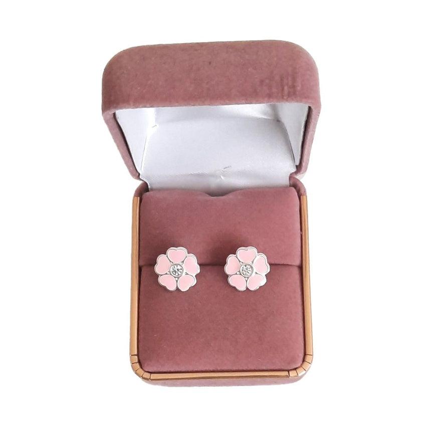Sterling Silver Large Pink Flower Earrings
