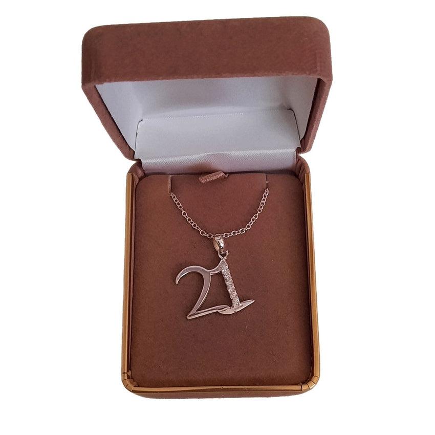 Sterling Silver Pave Set Cubic Zirconia 21st Birthday Necklace